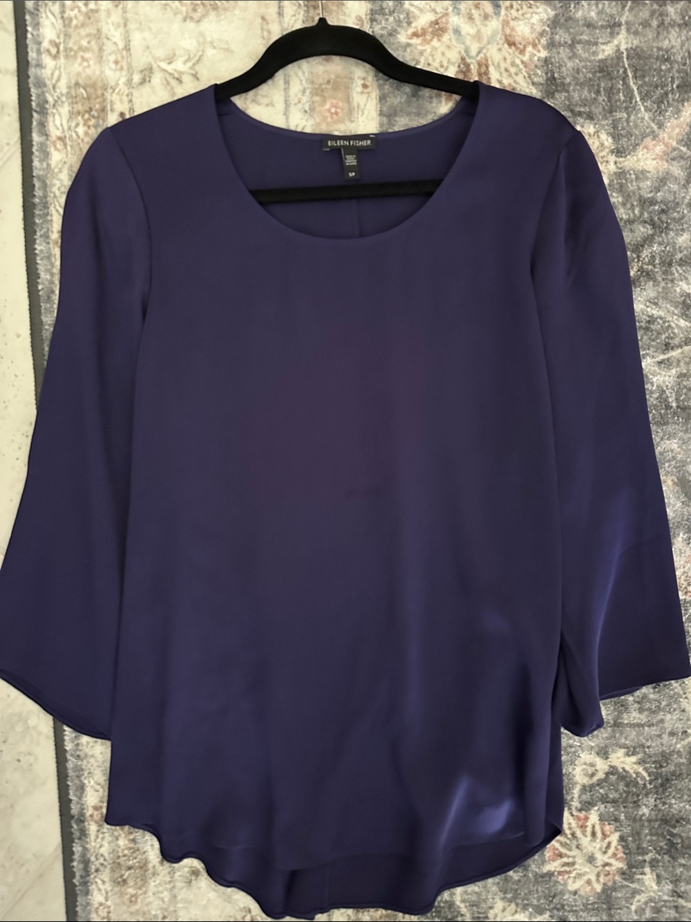 Eileen Fisher Silk Purple Quarter Sleeve Scoop Neck Top